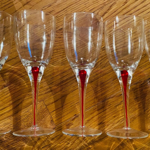 Pier 1 Imports Red Stripe Filiment Stem Champagne Glasses, No P1C12, Set of 5